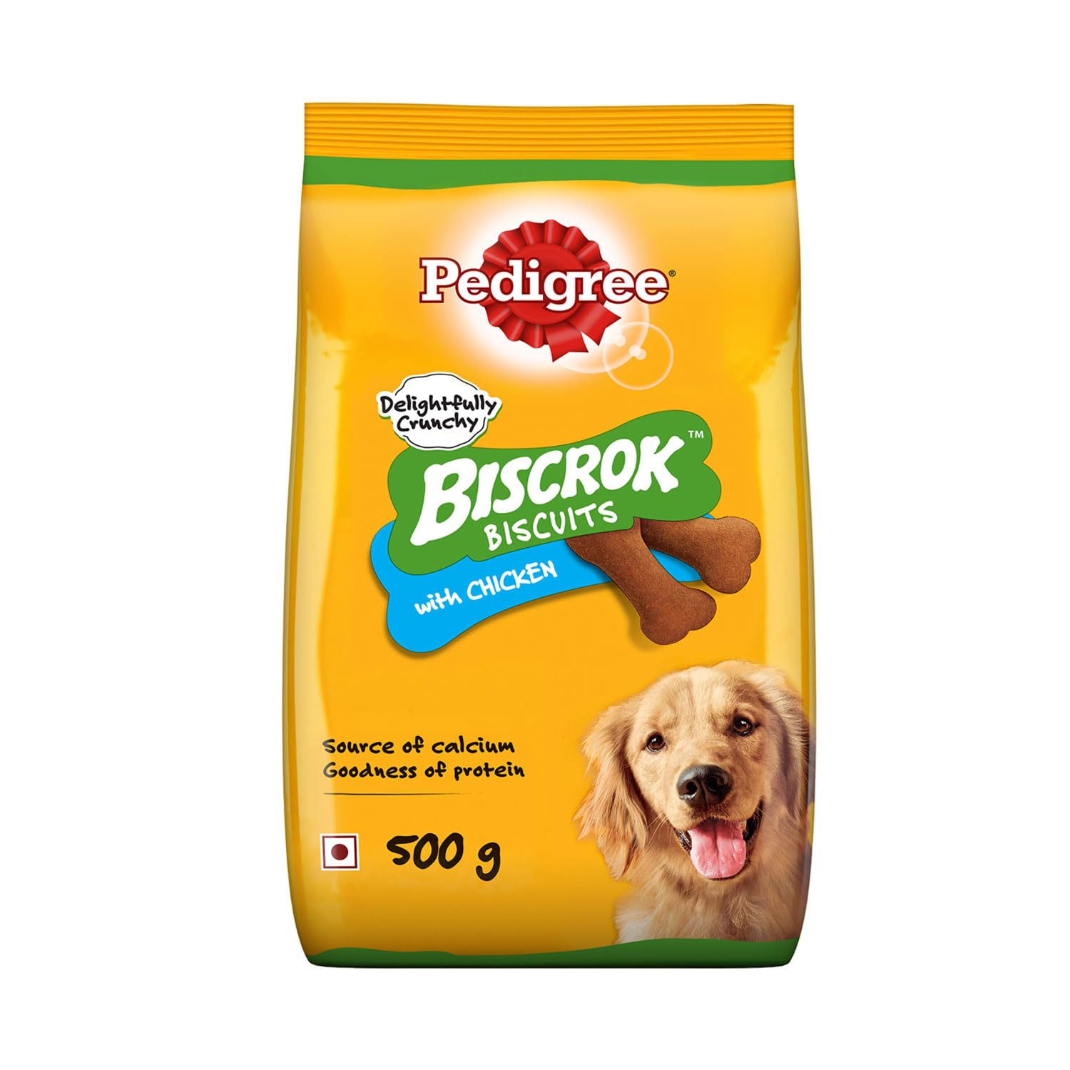 Pedigree Biscrok Biscuits (Above 4 Months) Dog Treats, Chicken Flavour, 500 g, Source of Calcium, Goodness of 15% Protein