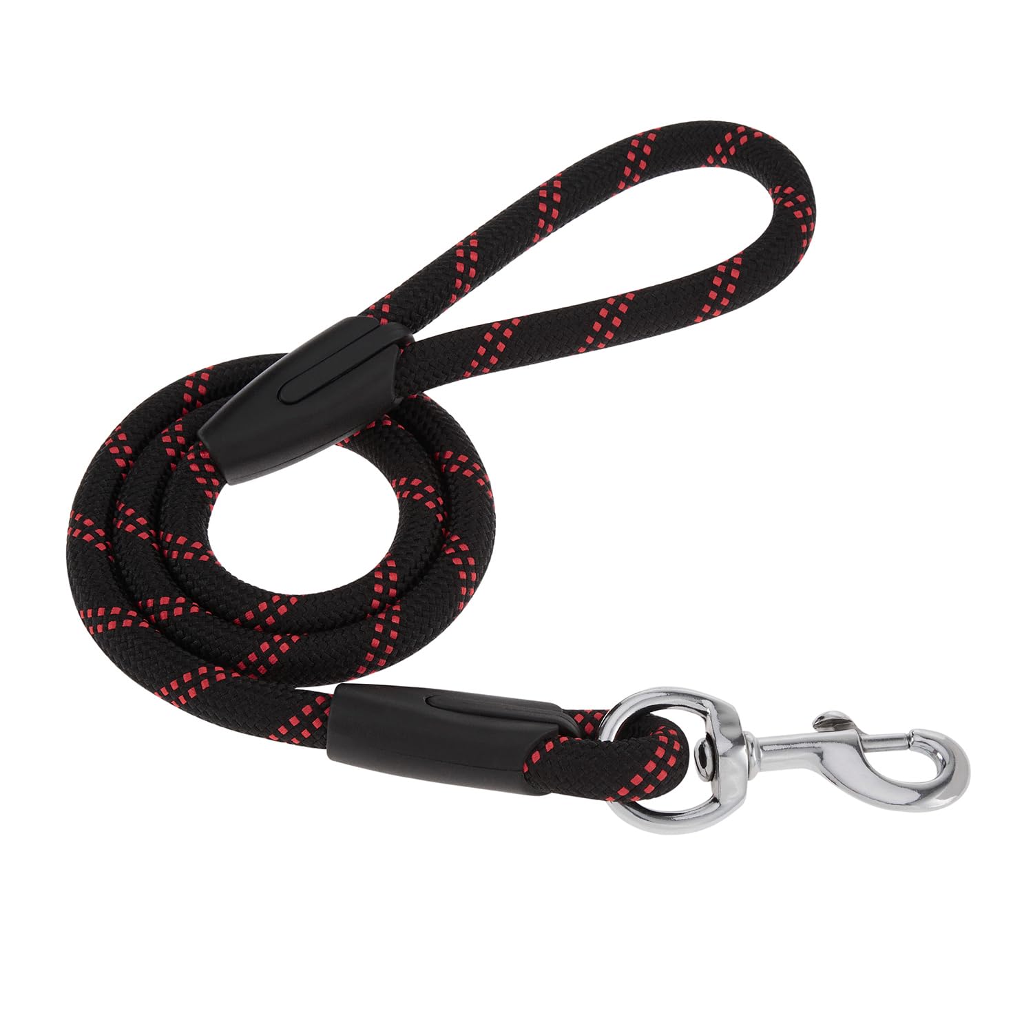 Amazon Basics Extra Thick Premium Nylon Rope Leash | 6 Feet/ 183 cm | Black | Dog Leash with Reflective Strips | Strong Hook for Training and Walking Dogs