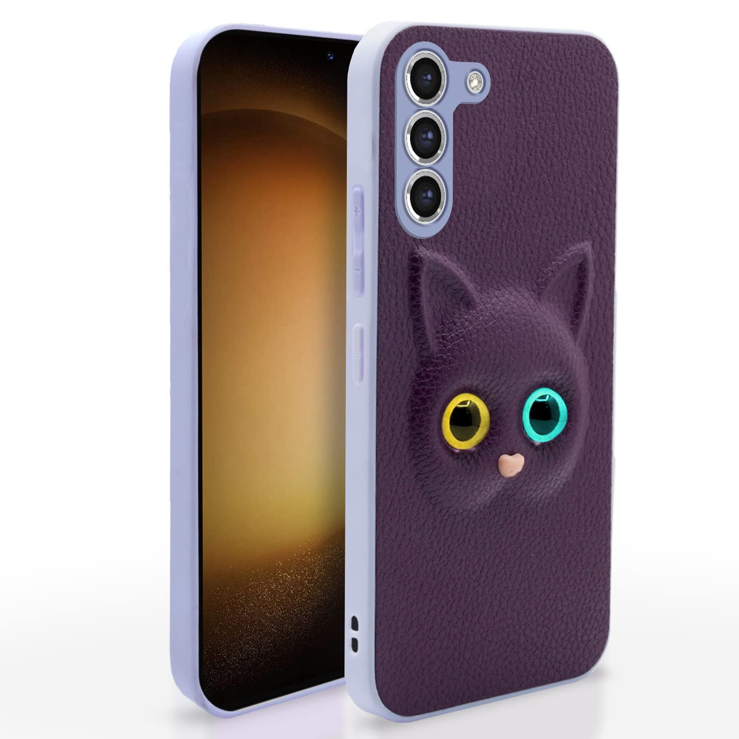 Pikkme Back Cover for Samsung Galaxy S23 5G Cute Cat Design Soft TPU Leather Style Bumper Case for Girls (Purple)