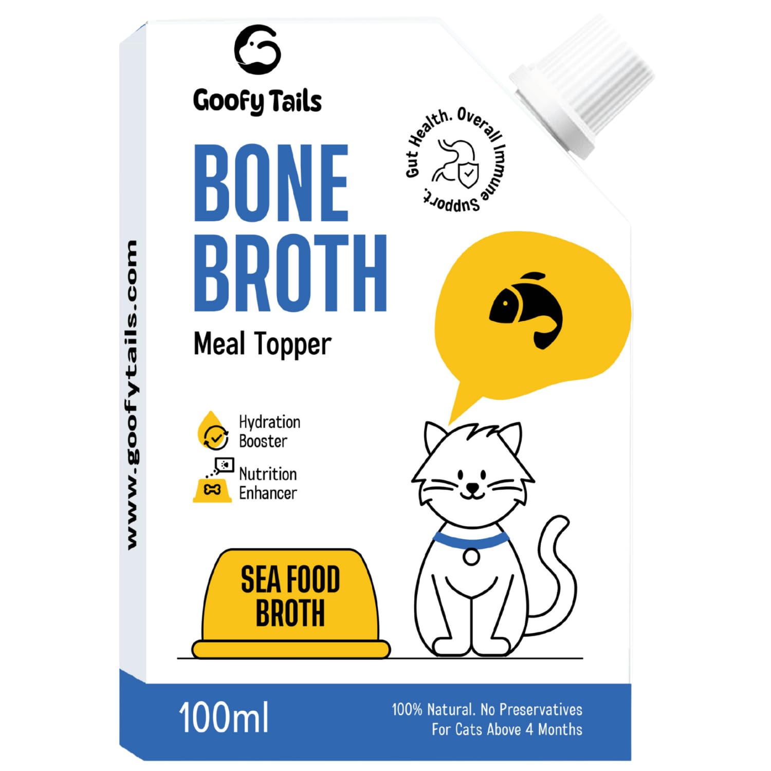 Goofy Tails Sea Food Bone Broth for Cats (Value Pack 9+1) 1000 ml (100 ml X 10 Pack), Human Grade, Preservative Free,Gut Friendly Cat Food Topper, Cat Supplements with Natural Collagen
