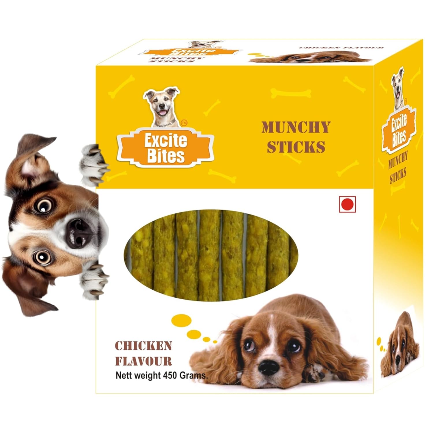 EXCITE BITES Chicken Flavor Munchy Sticks for Dogs| Protein Chew Sticks for Dogs | Essentials Dog Treats for Adult & Puppies| Dental Sticks for Dogs |Long-Lasting Dog Chew Stick-450grams.