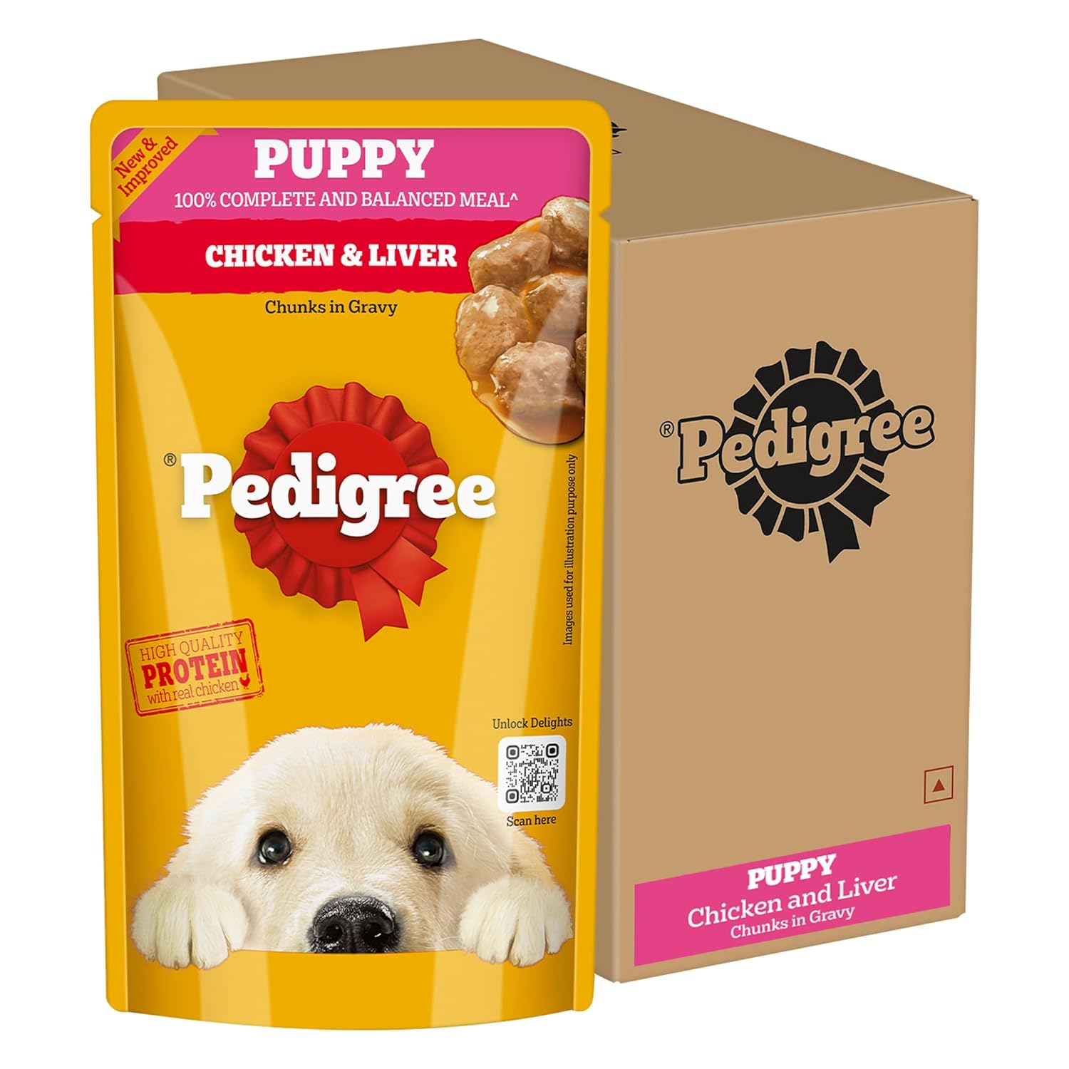 Pedigree Puppy Wet Dog Food, Chicken Chunks in Gravy, 130 g (Pack of 12), Complete & Balanced Meal for Puppies