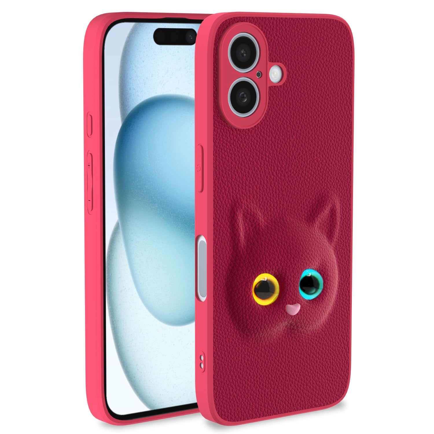 Pikkme Back Cover for Girls | Cute Cat Leather Finish | Soft TPU | Bumper Case for iPhone 16 (Pink)