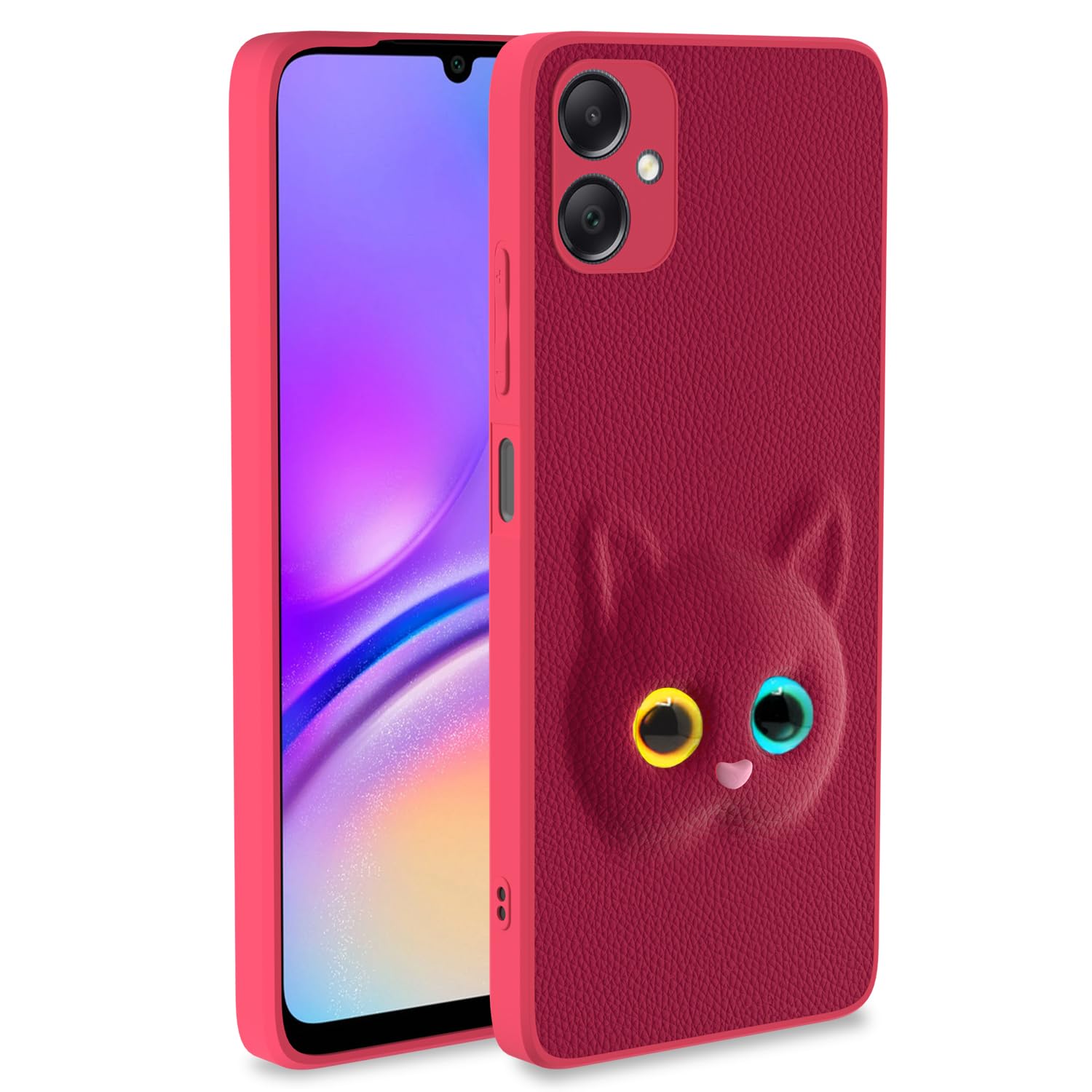 Pikkme Back Cover for Girls | Cute Cat Leather Finish | Soft TPU | Bumper Case for Samsung Galaxy A06 (Pink)