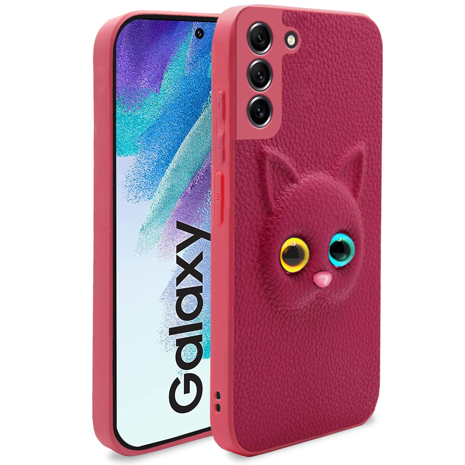 Pikkme Back Cover for Samsung Galaxy S21 Fe 5G Cute Cat Design Soft TPU Leather Style Bumper Case for Girls (Pink)
