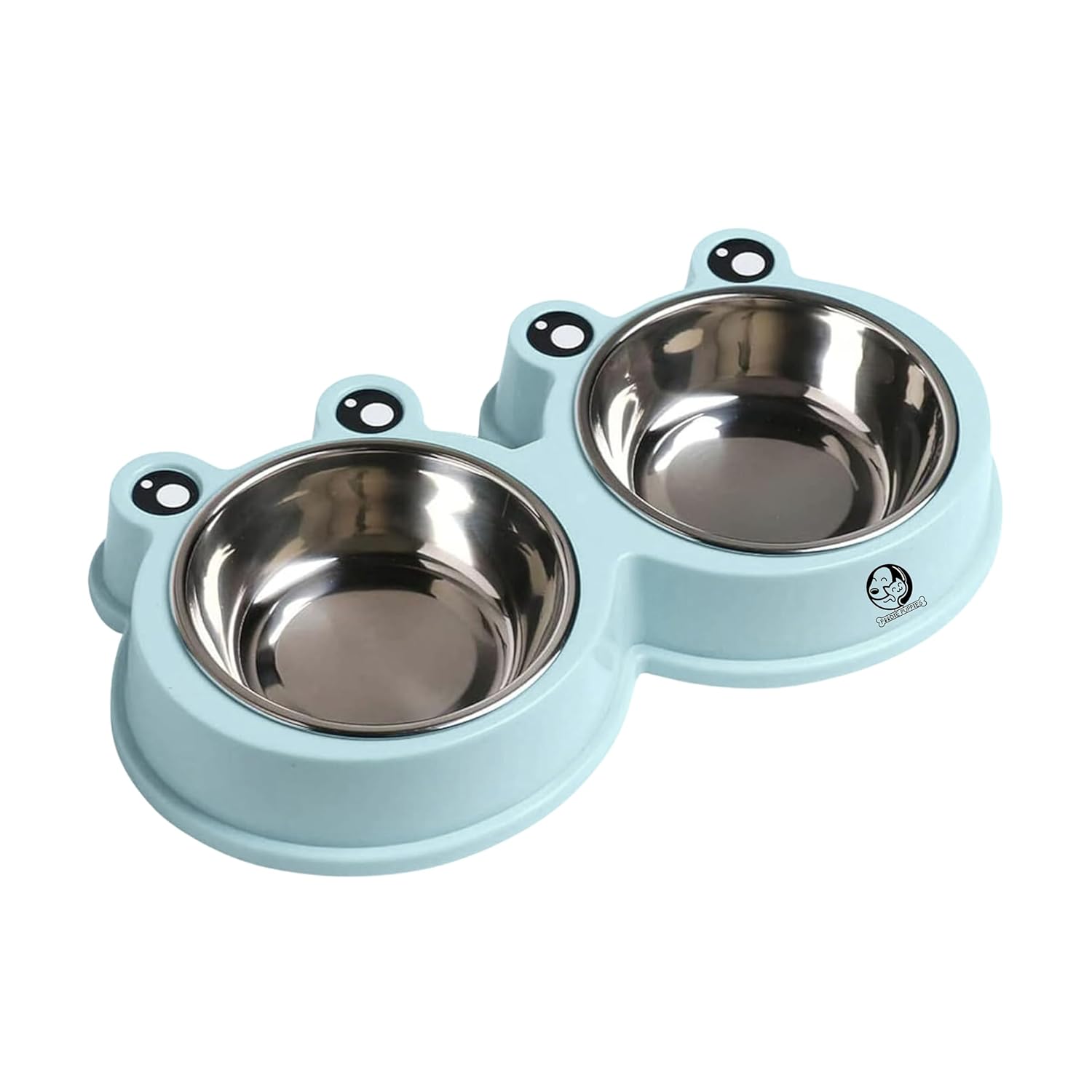 Foodie Puppies 2-in-1 Food and Water Bowl for Cats and Kittens – (Frog Bowl, Small) 200ml Each | Non-Slip, Non-Toxic Pet Feeding Plastic Frog Face Shaped Double Bowl Food & Water Feeder