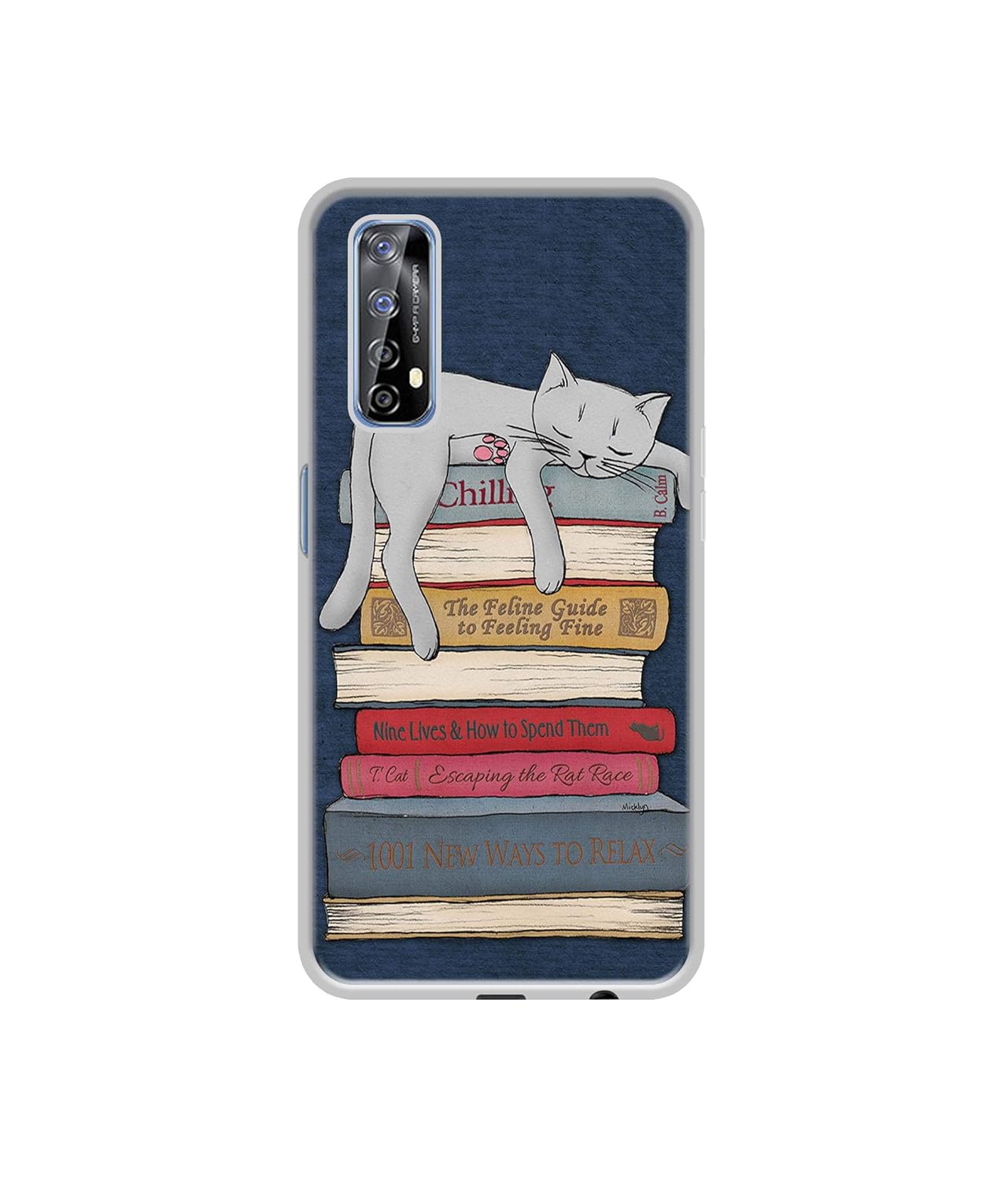 Casotec Cat Sleeping On The Books Design Printed Silicon Soft TPU Back Case Cover for Realme 7 / Narzo 20 Pro