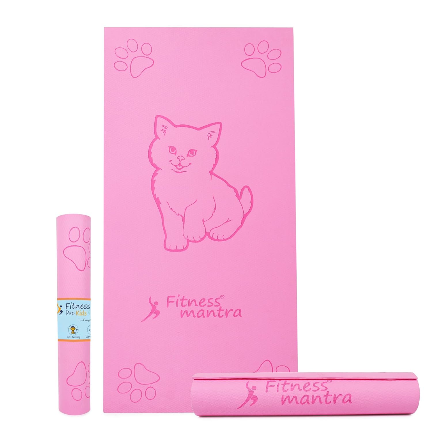 Fitness Mantra® Pro Kids Cat Design Yoga Mat with Carrying Strap for Children Workout [2 * 4 feet Size, Pink Color, Kitty Meow] Ethylene Vinyl Acetate