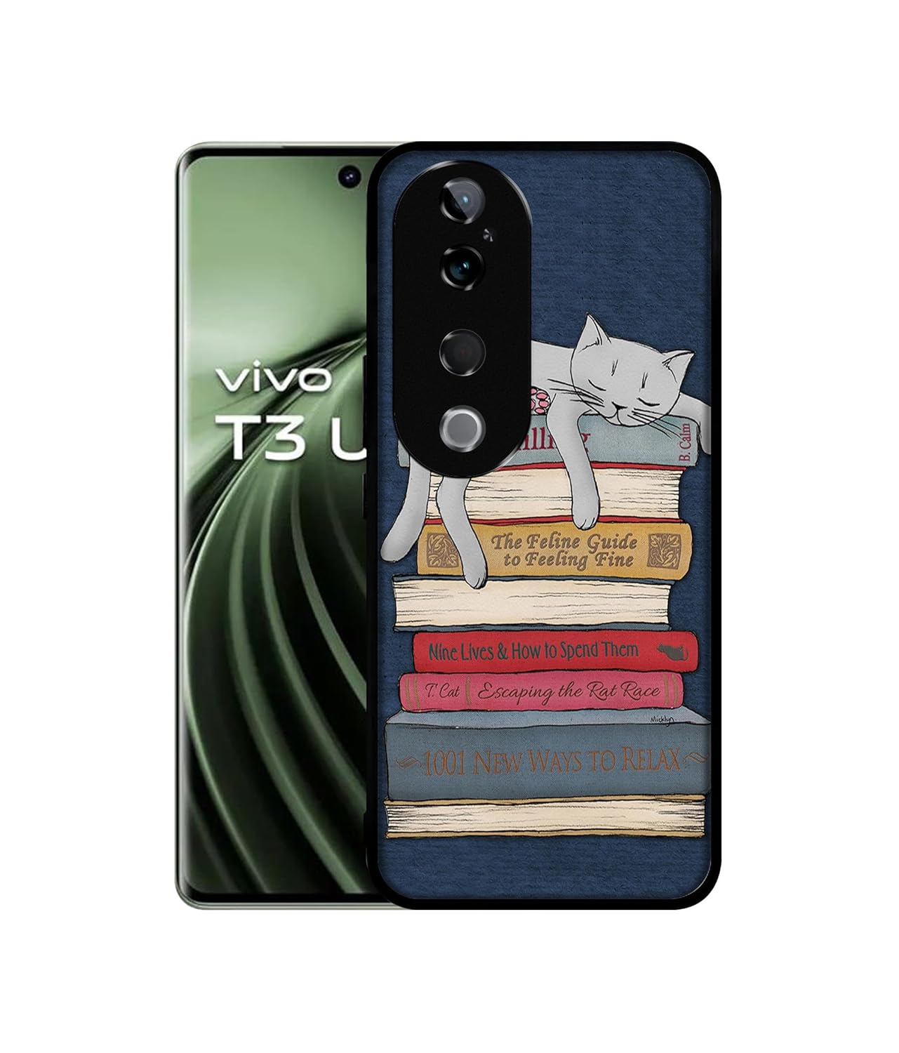 Casotec Cat Sleeping On The Books Design Premium 2D Printed Metal Back Case Cover for Vivo T3 Ultra 5G