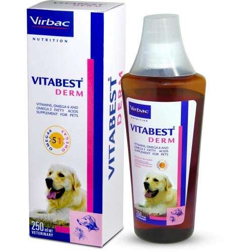 Virbac Vitabest Derm Oral Supplement for Dogs and Cats – 250Ml by Jolly and Cutie Pets, 250 Milliliter, 1 Piece, Liquid