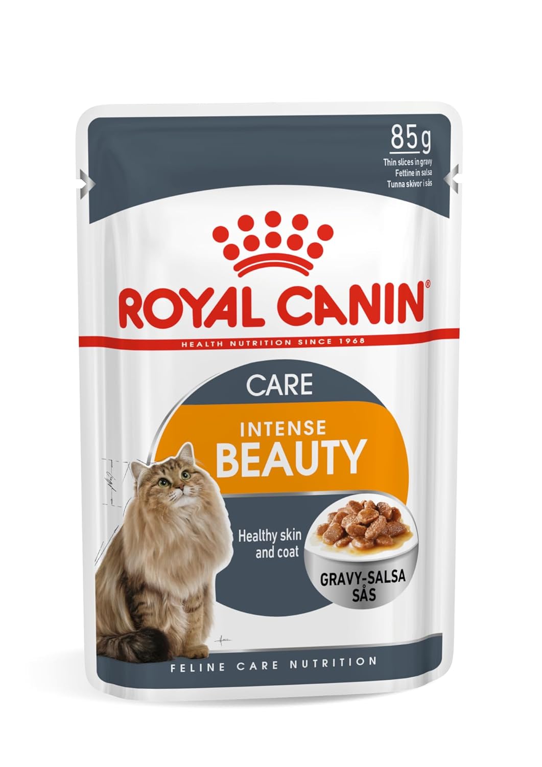 Royal Canin Intense Beauty Adult Cat Food, 85 Grams, Pack of 12 Sachet, Wet Food, Supports Healthy Skin & Coat & Urinary Health, Maintains Ideal Weight