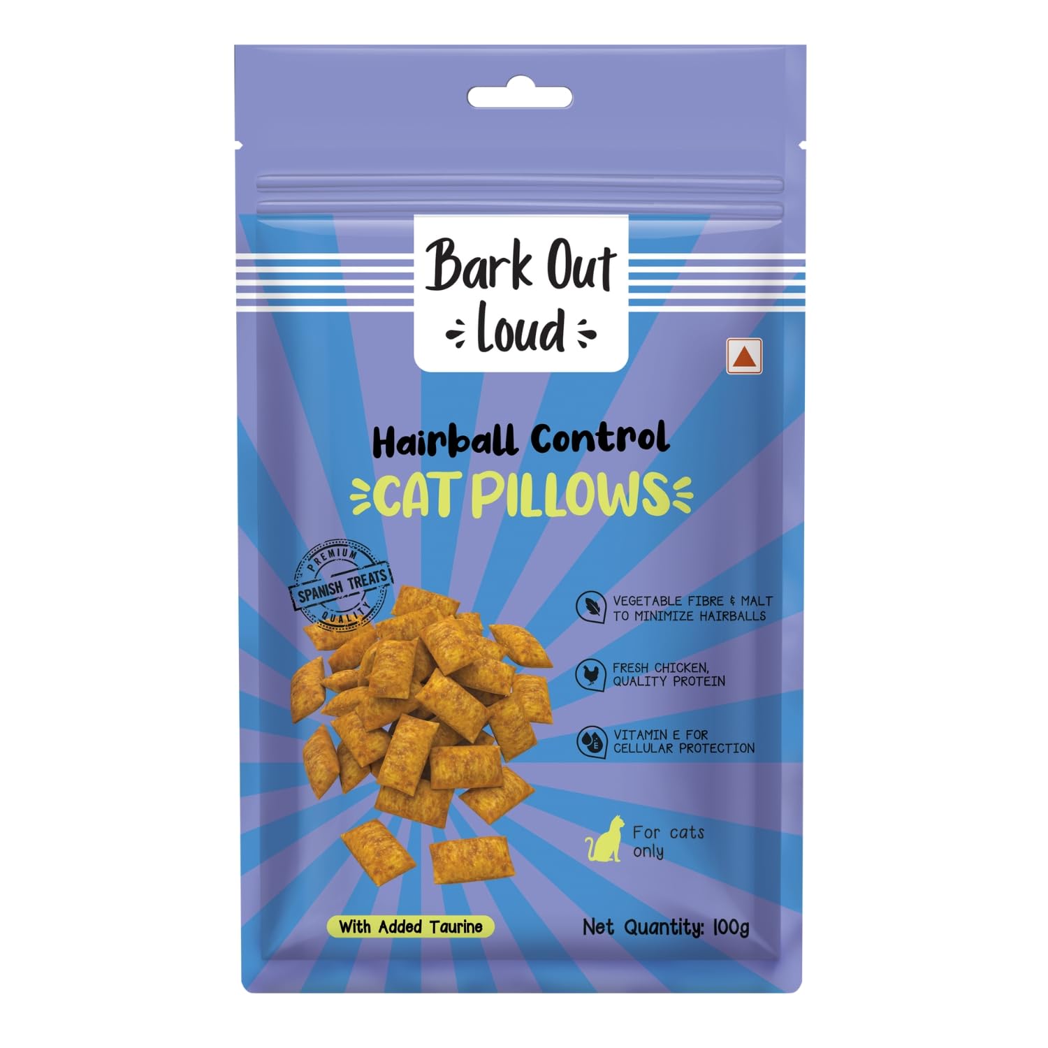 Bark Out Loud by Vivaldis – Cat Pillow Treats |Cat Treats for Hairball Control | Added Taurine, Vitamin E for Cats (100gm)