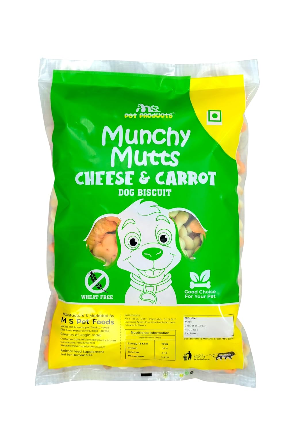 MunchyMutts All Dog Wheat Free Biscuits Veg Real Cheese & Carrot Flavour 600 gram (Pack of 1)