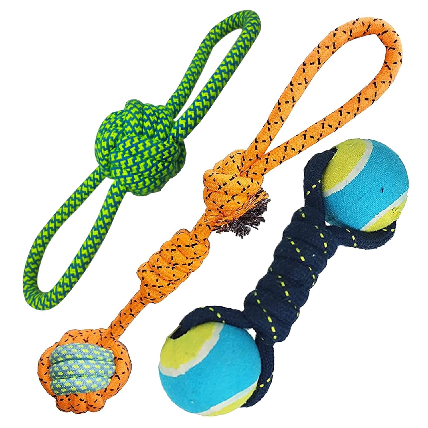 Emily Pets dog toys Chew Toy Combo of Dumble Monkey fist and Carrot dogs Chews Teether- Dog Rope Toys Set for Aggressive Chewers for Small Dogs Interactive Ball Chew Toy Dental Teeth Cleaning All Dogs