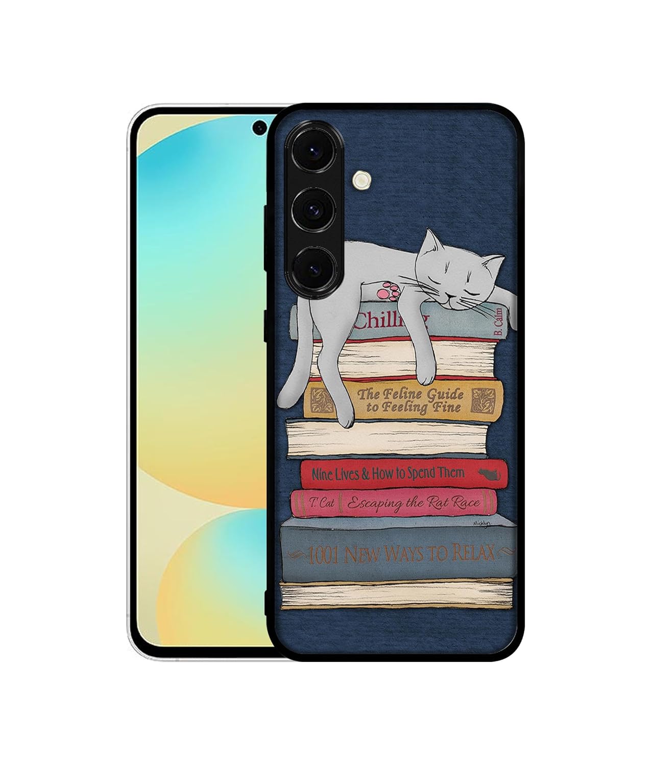 Casotec Cat Sleeping On The Books Design Premium 2D Printed Metal Back Case Cover for Samsung Galaxy S24 FE 5G