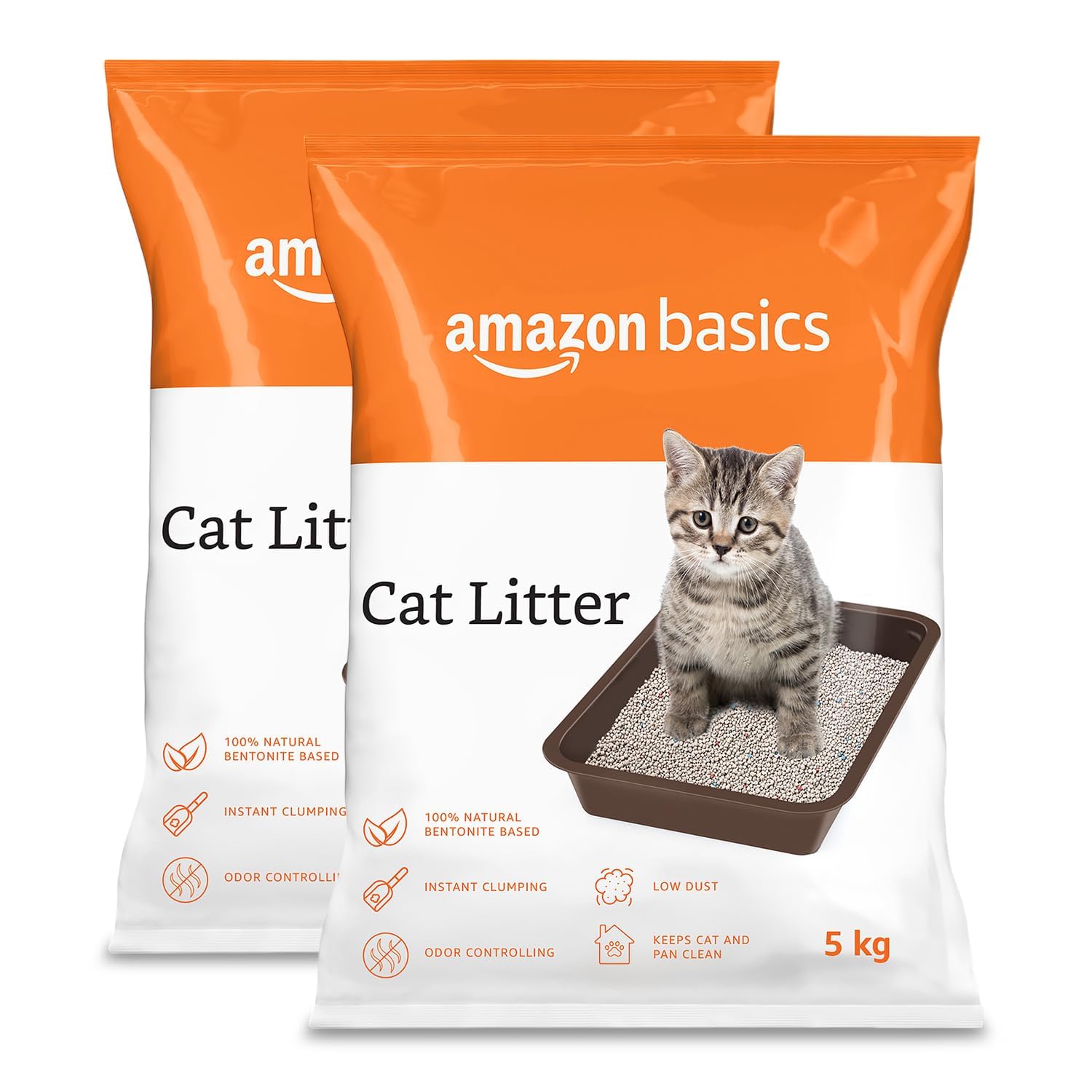 Amazon Basics Scoopable White Bentonite Cat Litter | Unscented | 5Kg – Pack of 2