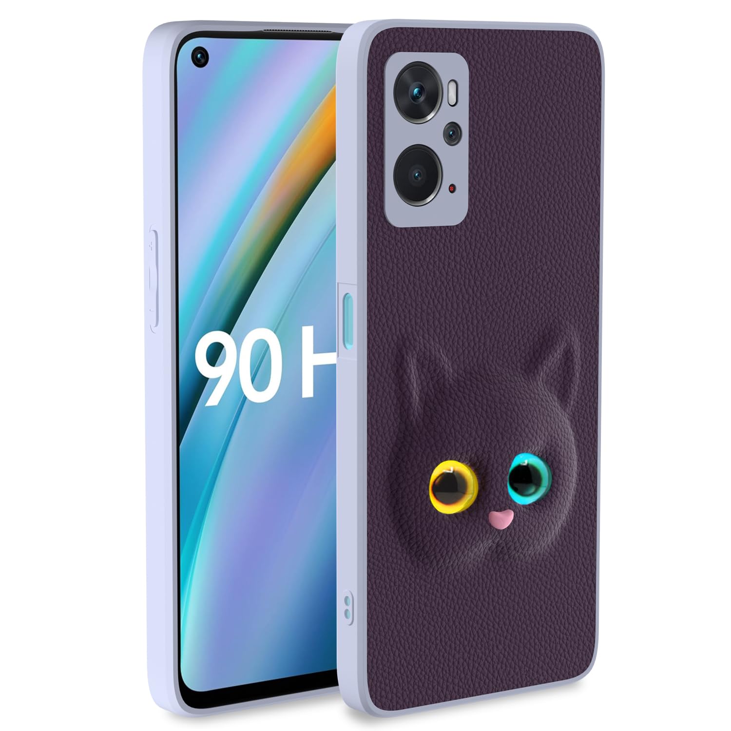 Pikkme Back Cover for Oppo K10 4G | Cute Cat Leather Finish | Soft TPU | Bumper Case for Girls (Purple)