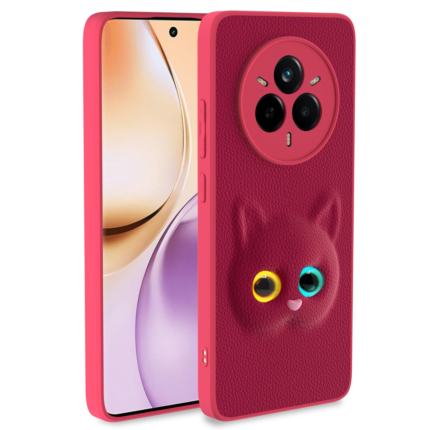 Pikkme Back Cover for Realme 14 Pro Plus 5G | Cute Cat Leather Finish for Girls | Soft TPU | Bumper Case (Pink)