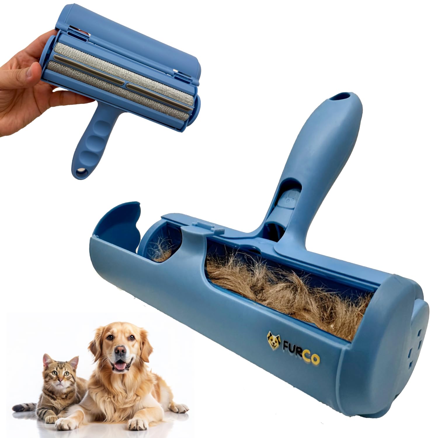 Furco Pet Hair Remover Roller – Lint Roller for Pet Hair – Premium Heavy Quality Roller – Self Cleaning Dog & Cat Hair Remover – Remove Dog, Cat Hair from Furniture, Carpets, Bedding, Clothing