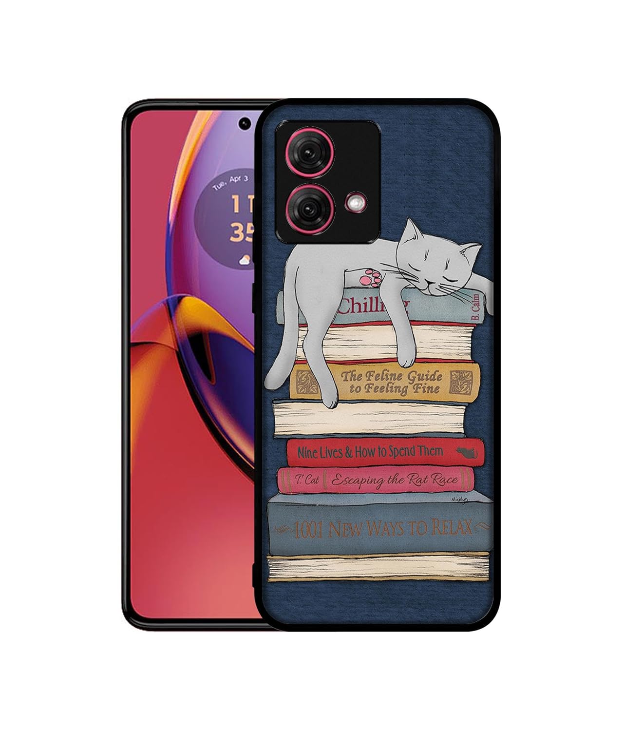 Casotec Cat Sleeping On The Books Design Premium 2D Printed Metal Back Case Cover for Motorola Moto G84 5G