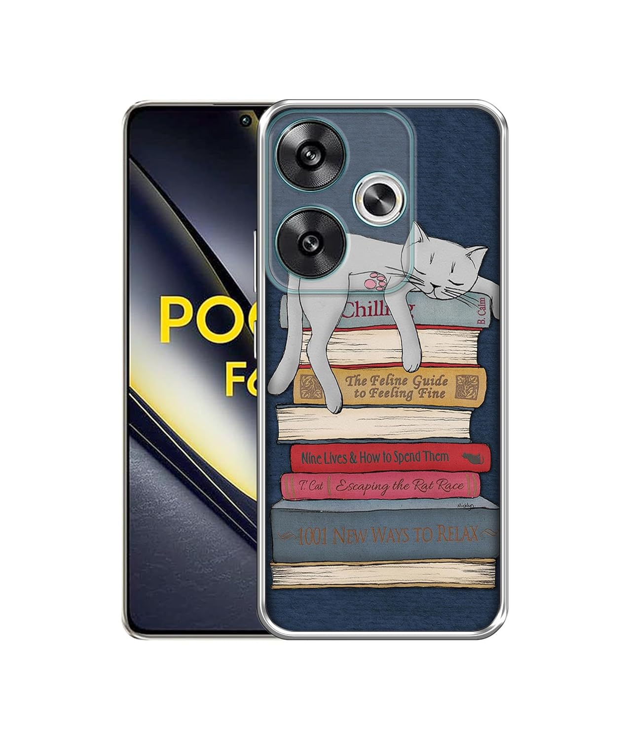Casotec Cat Sleeping On The Books Design Printed Silicon Soft TPU Back Case Cover for Poco F6 5G