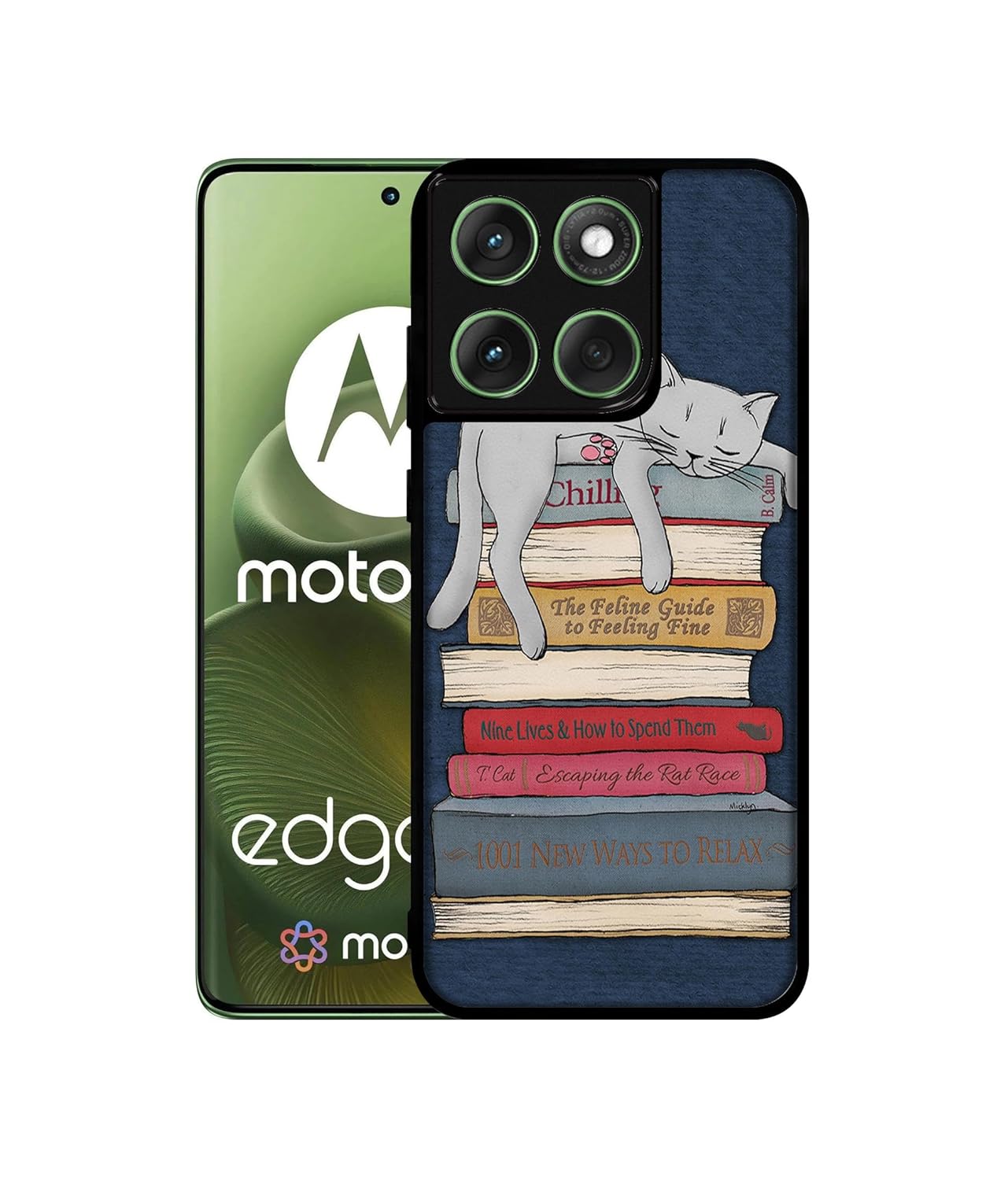 Casotec Cat Sleeping On The Books Design Premium 2D Printed Metal Back Case Cover for Motorola Moto Edge 60 5G / Edge 60 Fusion 5G