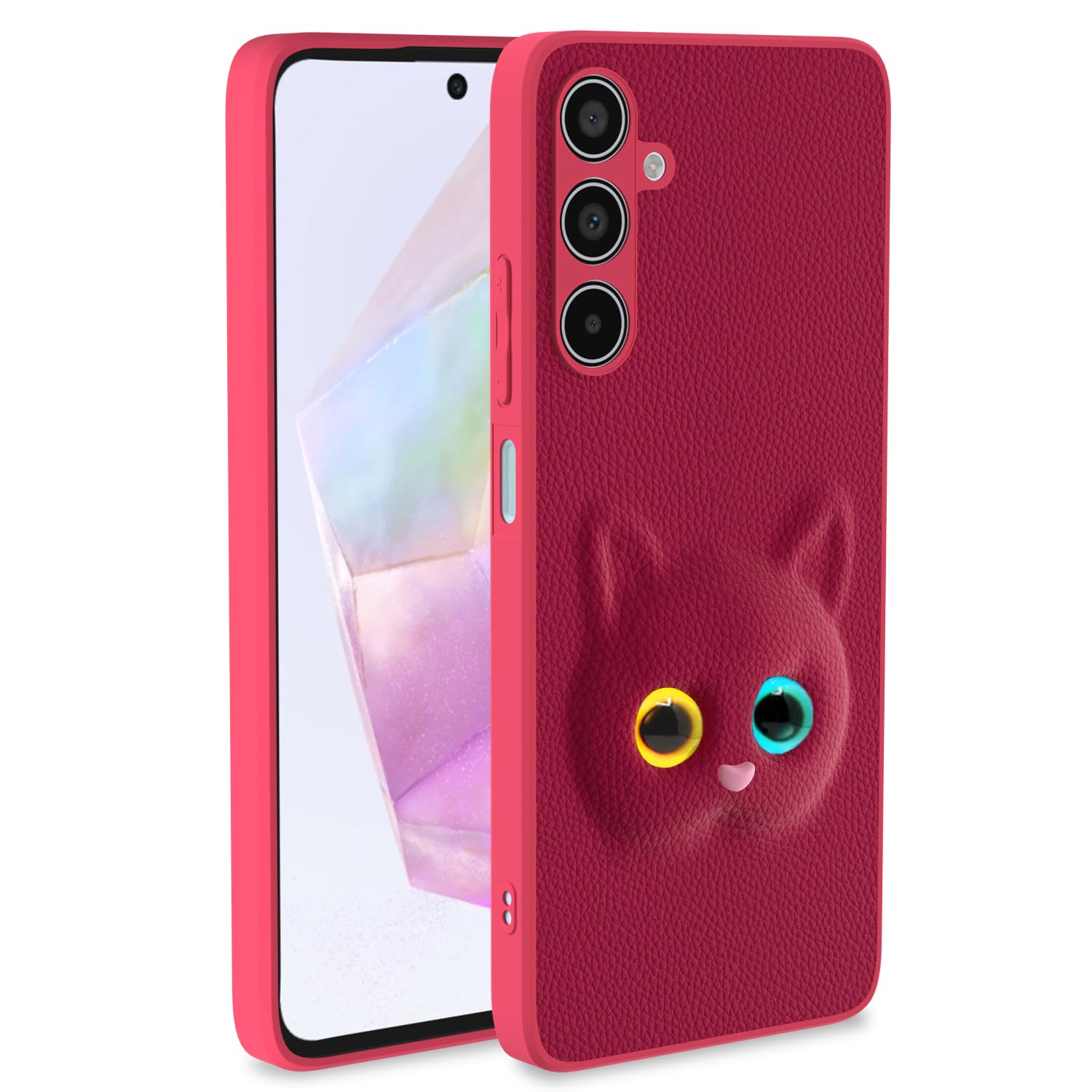 Pikkme Back Cover for Girls | Cute Cat Leather Finish | Soft TPU | Bumper Case for Samsung Galaxy M35 5G (Pink)