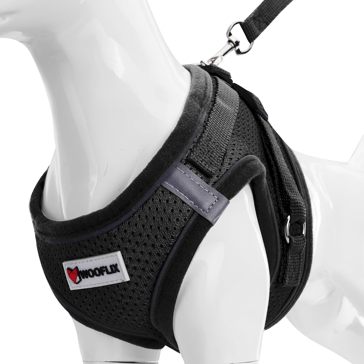 WOOFLIX Dog Harness for Small Dogs, Puppies and Cats | Suitable for Small Size Dogs, Cats & Puppies of 7 kg – 10 kg | Reflective Soft Padded Dog Harness with Secure Fit | Black (7 kg-10 kg Dog & Cat)