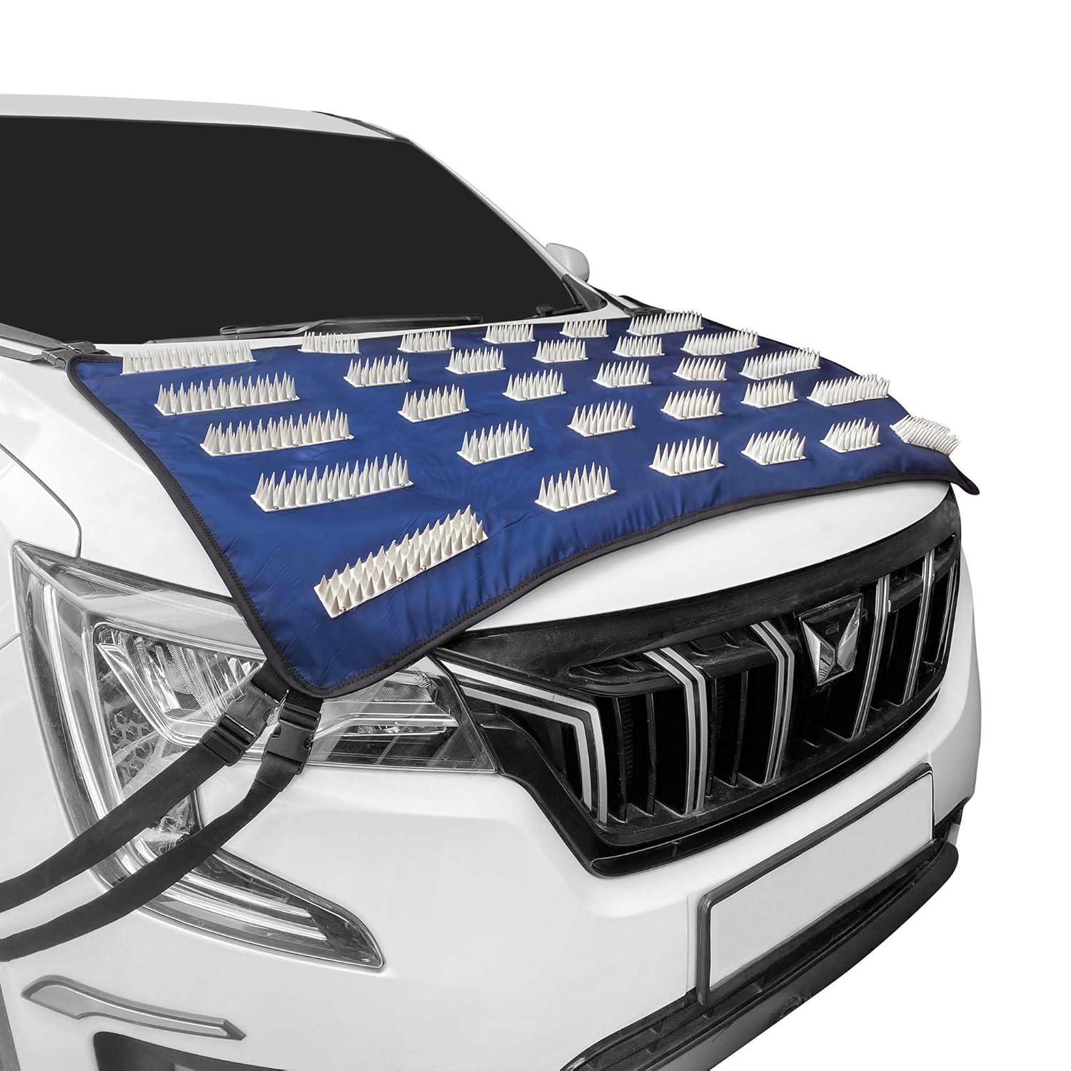 Axmon Magnetic Car Bonnet Cover with Anti-Theft Spikes | Waterproof Universal Protector from Dogs,Monkeys, Dust and UV Rays | Blue