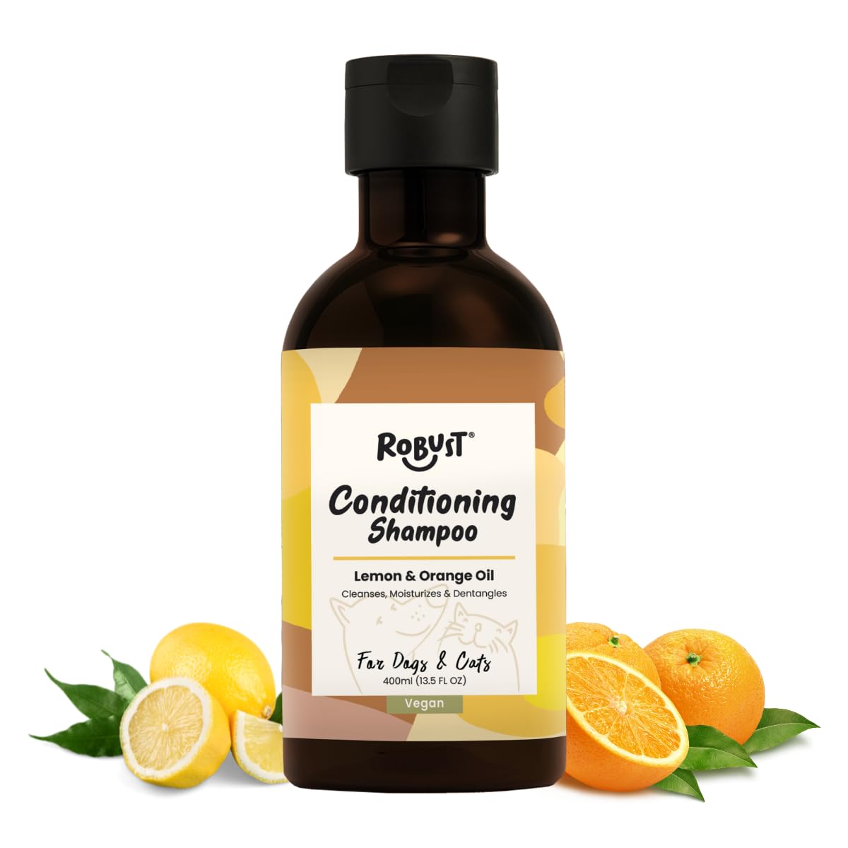 ROBUST Refreshing Vegan Conditioning Shampoo (400ML) for Dogs & Cats with Natural Ingredients Like Lemon & Orange Oil | Cleanses, Moisturizes & Dentangles | Leaves Your Pet’s Coat Soft & Smooth | 400ml