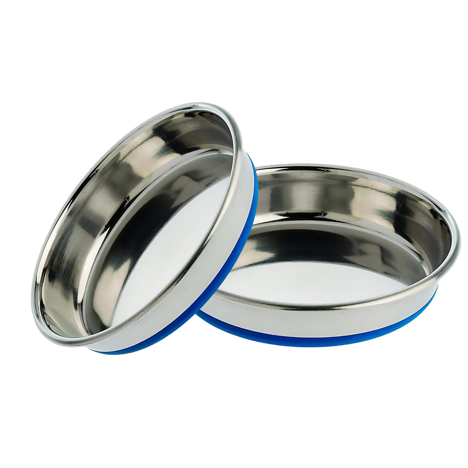 Royale Cat Dish Bowl, Anti-Skid Stainless Steel Bowls for Puppy and Cat with Blue Rubber Base, Food & Water Bowl, Dog Food Bowl, Feeding Bowl for Dogs, Cats – (200 Ml x Pack of 2)