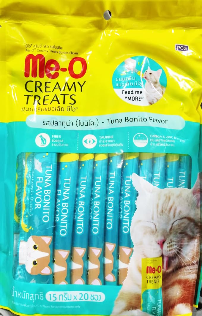Me-O Creamy Adult cat Treat (Bonito Flavor) -Pack of 20 Sticks, Red (Zkxkzc)