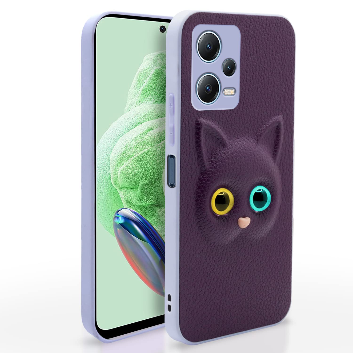 Pikkme Back Cover for Poco X5 5G / Redmi Note 12 5G Cute Cat Design Soft TPU Leather Style Bumper Case for Girls (Purple)