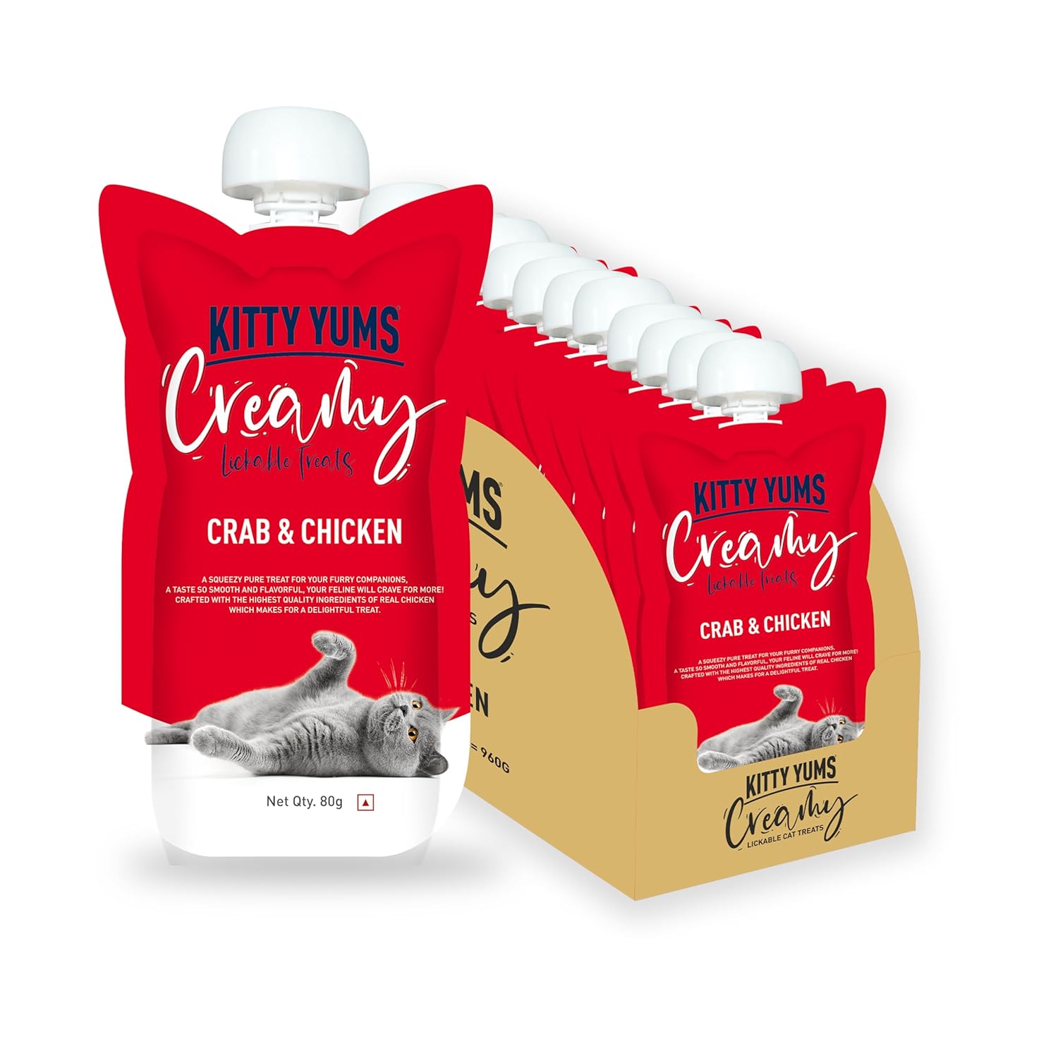 Kitty Yums Creamy Crab & Chicken Cat Treat (80g x12),960g Pack, All Life Stages