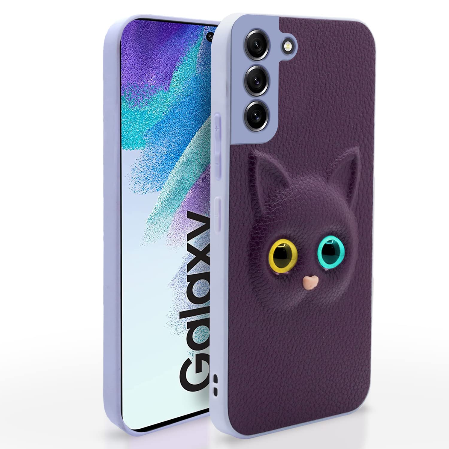Pikkme Samsung Galaxy S21 Fe 5G Back Cover for Girls | Cute Cat Leather Finish | Soft TPU | Case for Samsung Galaxy S21 Fe 5G (Purple)
