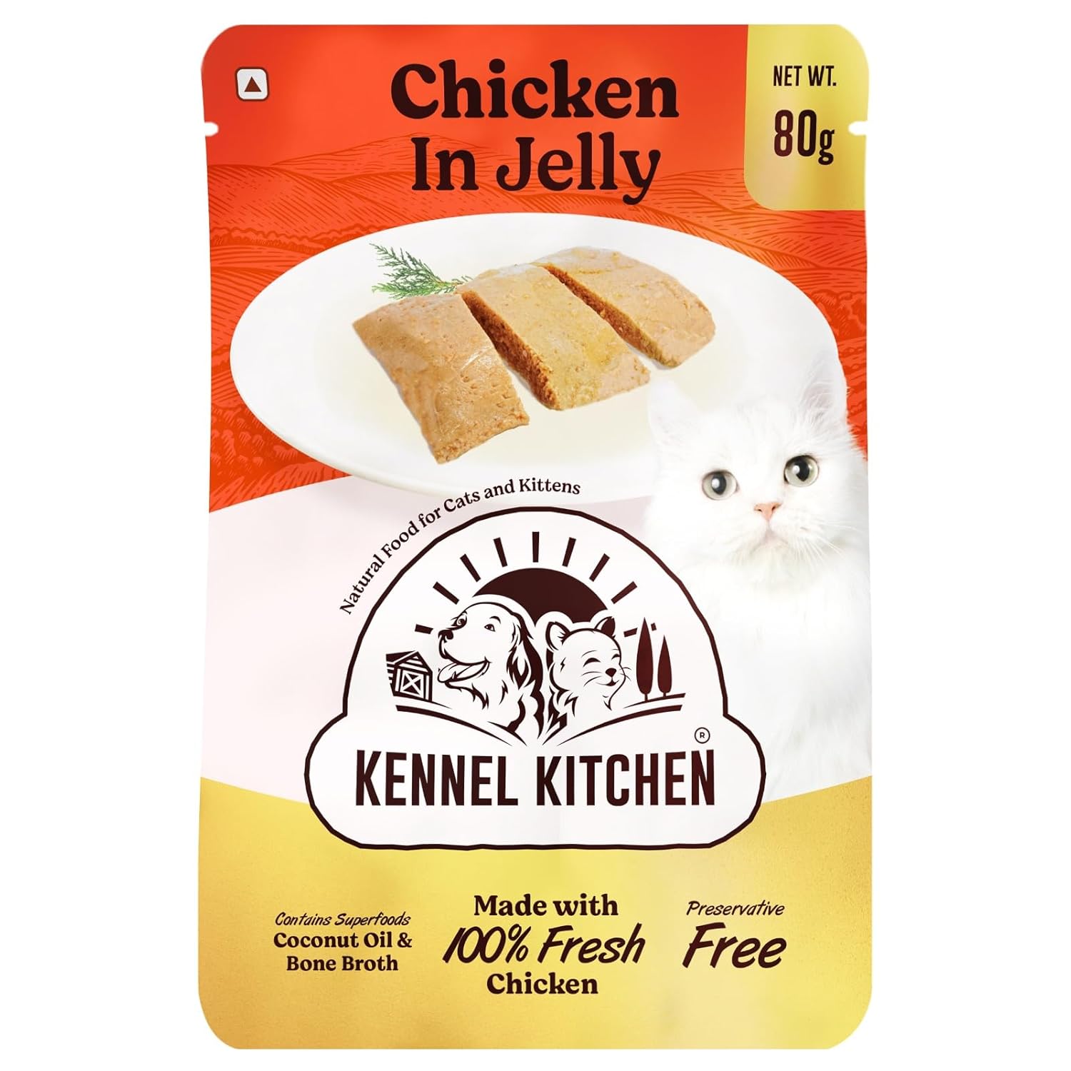 Kennel Kitchen Grain Free Wet Cat Food for Adults and Kittens, Chicken in Jelly, 12 Pouches (12 x 80 GMS)