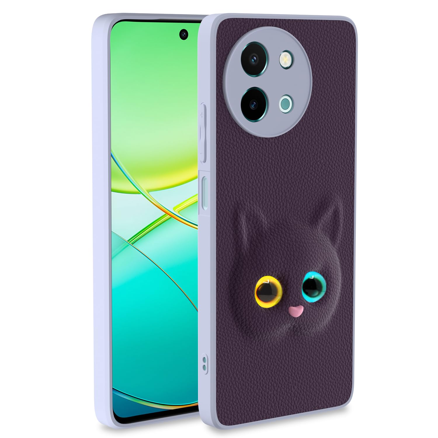 Pikkme Back Cover for Girls | Cute Cat Leather Finish | Soft TPU | Bumper Case for Vivo T3x 5G / Vivo Y200i 5G (Purple)