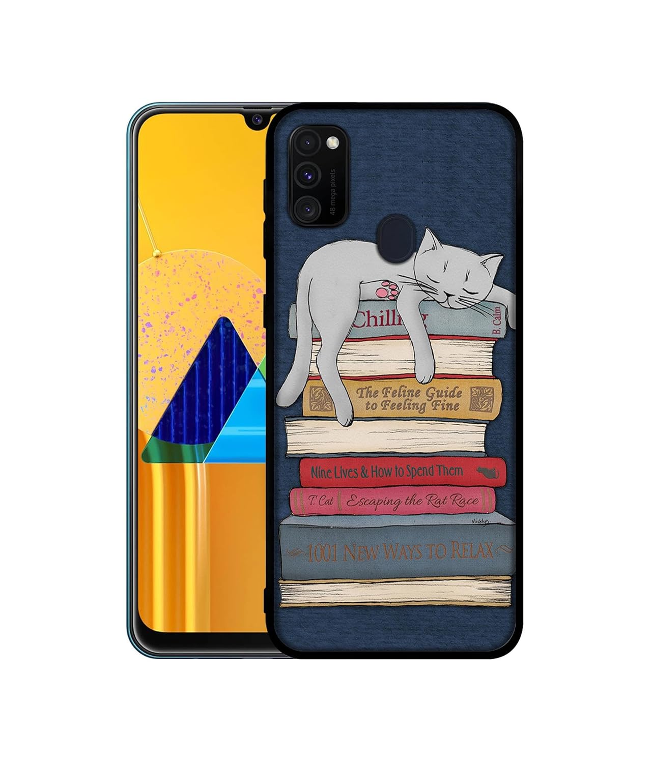 Casotec Cat Sleeping On The Books Design Premium 2D Printed Metal Back Case Cover for Samsung Galaxy M21 / M30s