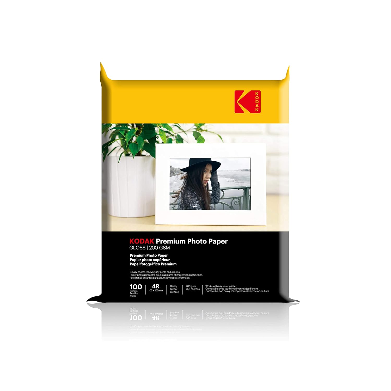 Kodak 200 GSM 4R (4×6) Glossy Photo Paper Water Resistant, Pack of 100 sheets, Compatible with all Inkjet Printers