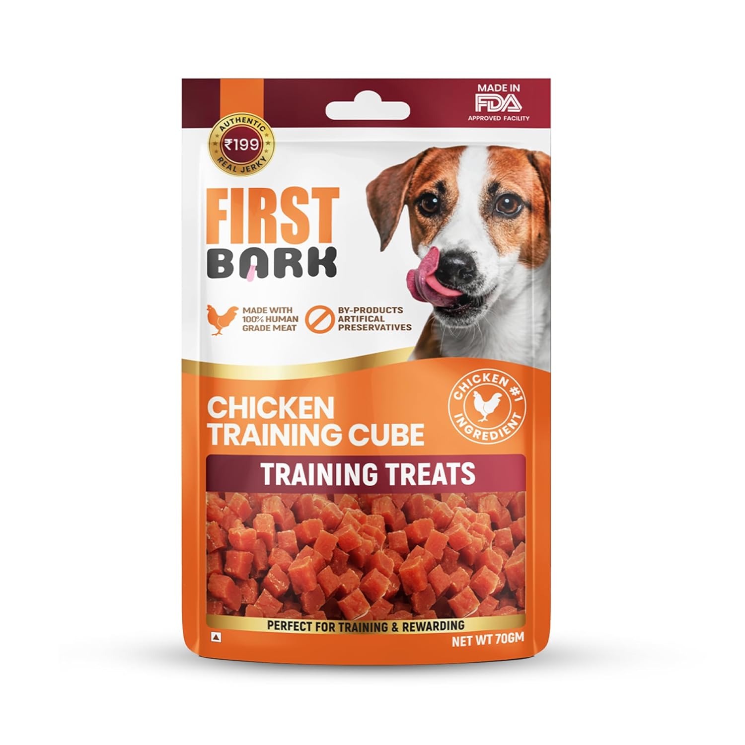 First Bark Dog Treats for Adult Dog & Puppy – Training Treats Bite-Sized Chicken Jerky for Dogs, Small Dogs & Shih Tzu | Puppy Treats & Dog Snacks –Chicken Training Cubes (70g) x1