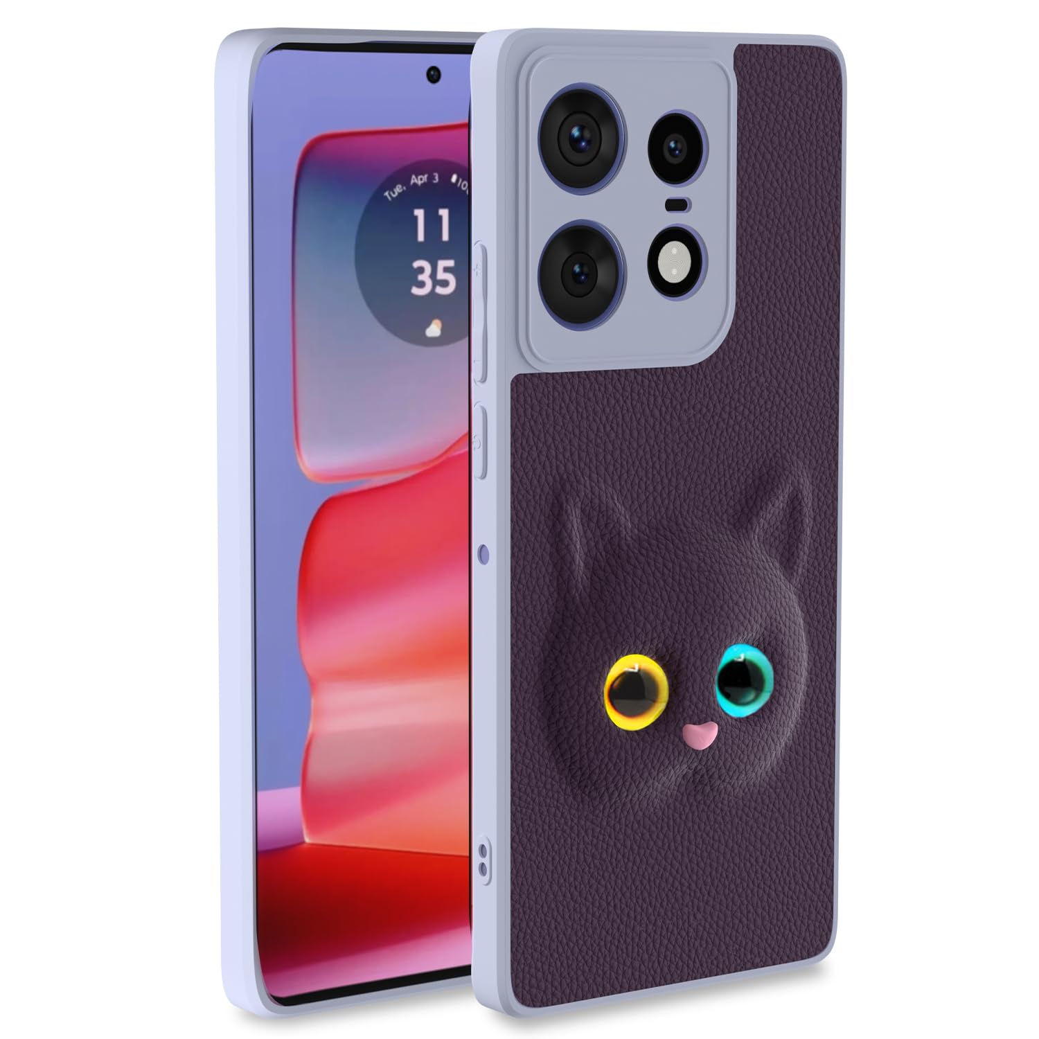Pikkme Back Cover for Girls | Cute Cat Leather Finish | Soft TPU | Bumper Case for Moto Edge 50 Pro 5G (Purple)