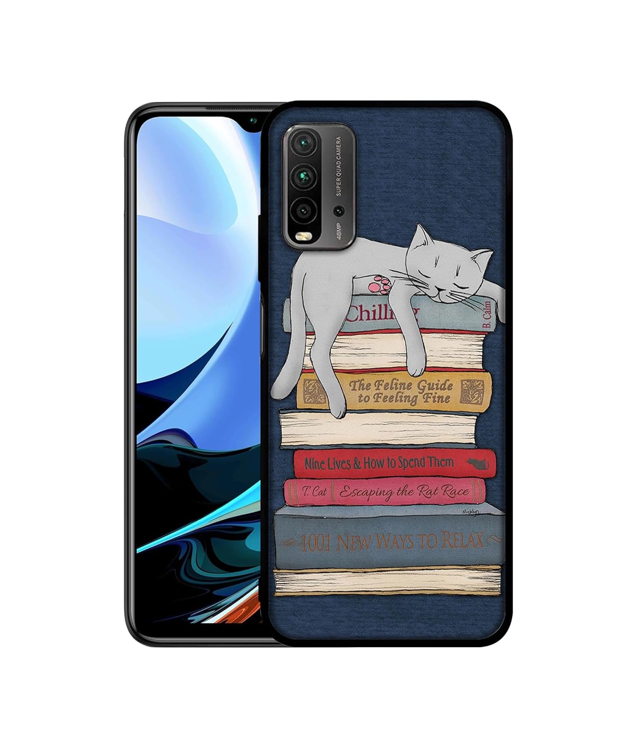 Casotec Cat Sleeping On The Books Design Premium 2D Printed Metal Back Case Cover for Mi Redmi 9 Power 4G