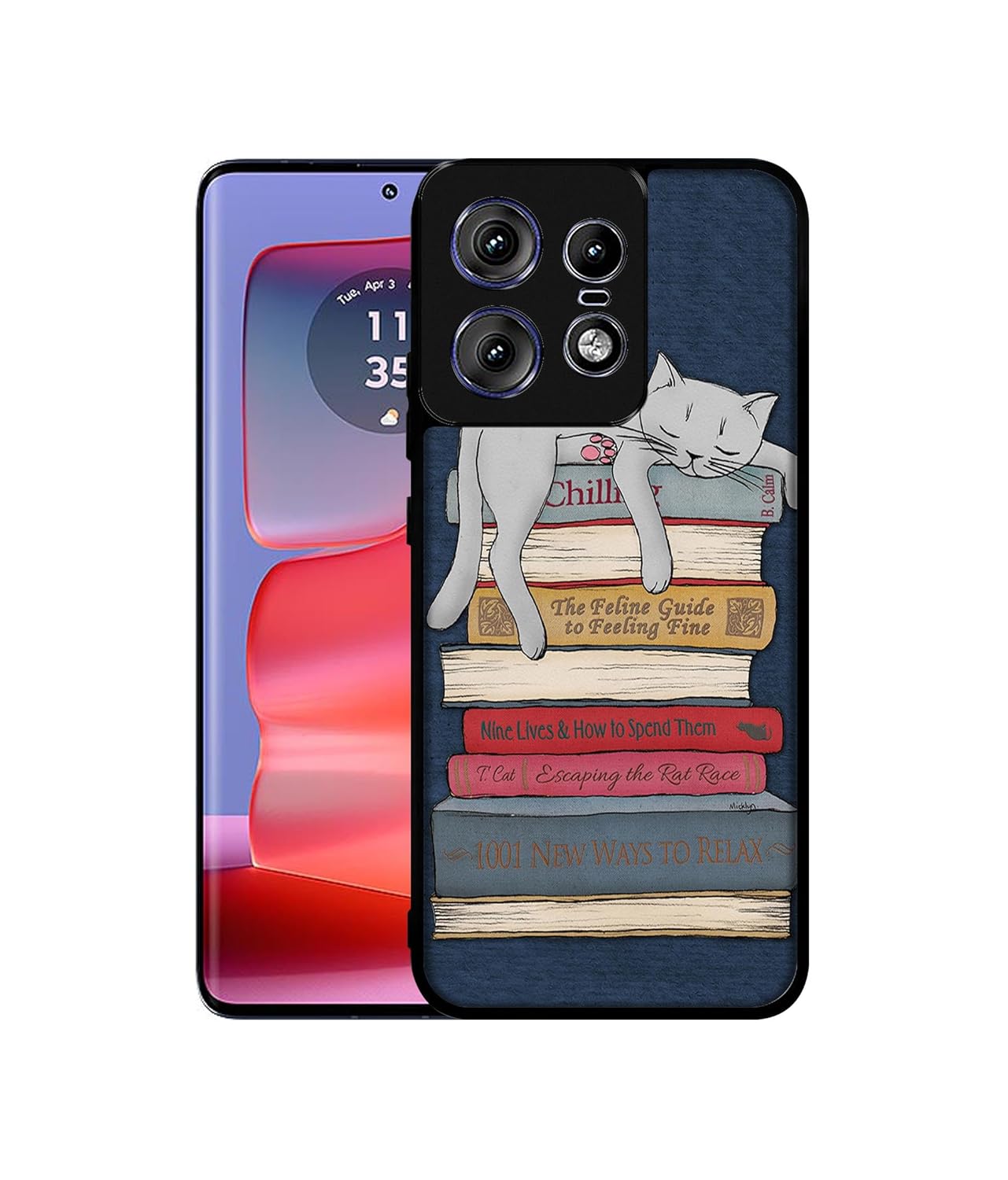 Casotec Cat Sleeping On The Books Design Premium 2D Printed Metal Back Case Cover for Motorola Moto Edge 50 Pro 5G