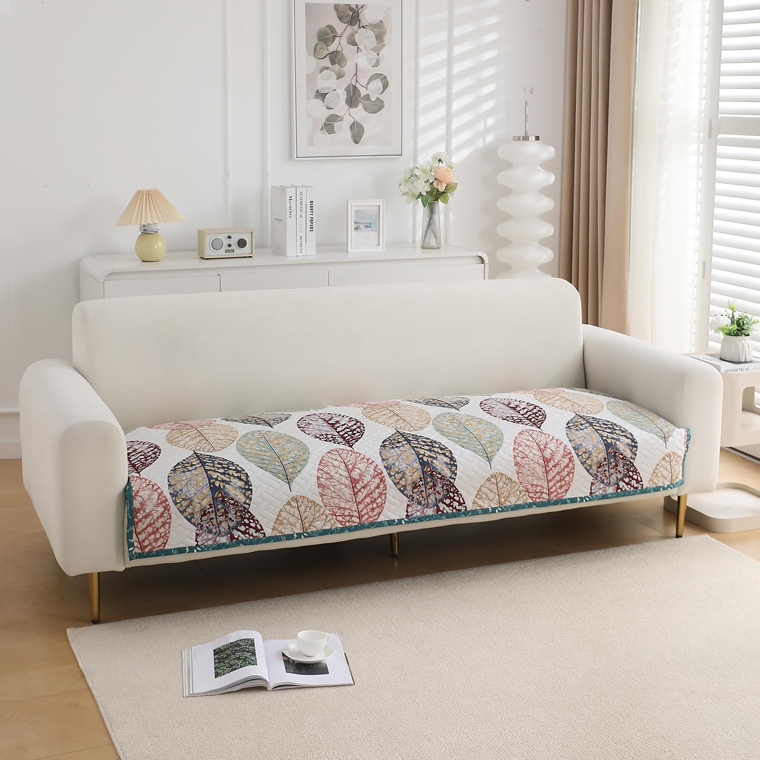 HOKIPO Polyester Printed Quilted 1 Seater Sofa Cover Seat Mat, Multicolor Linden Leaf (IN-806-D7*1)