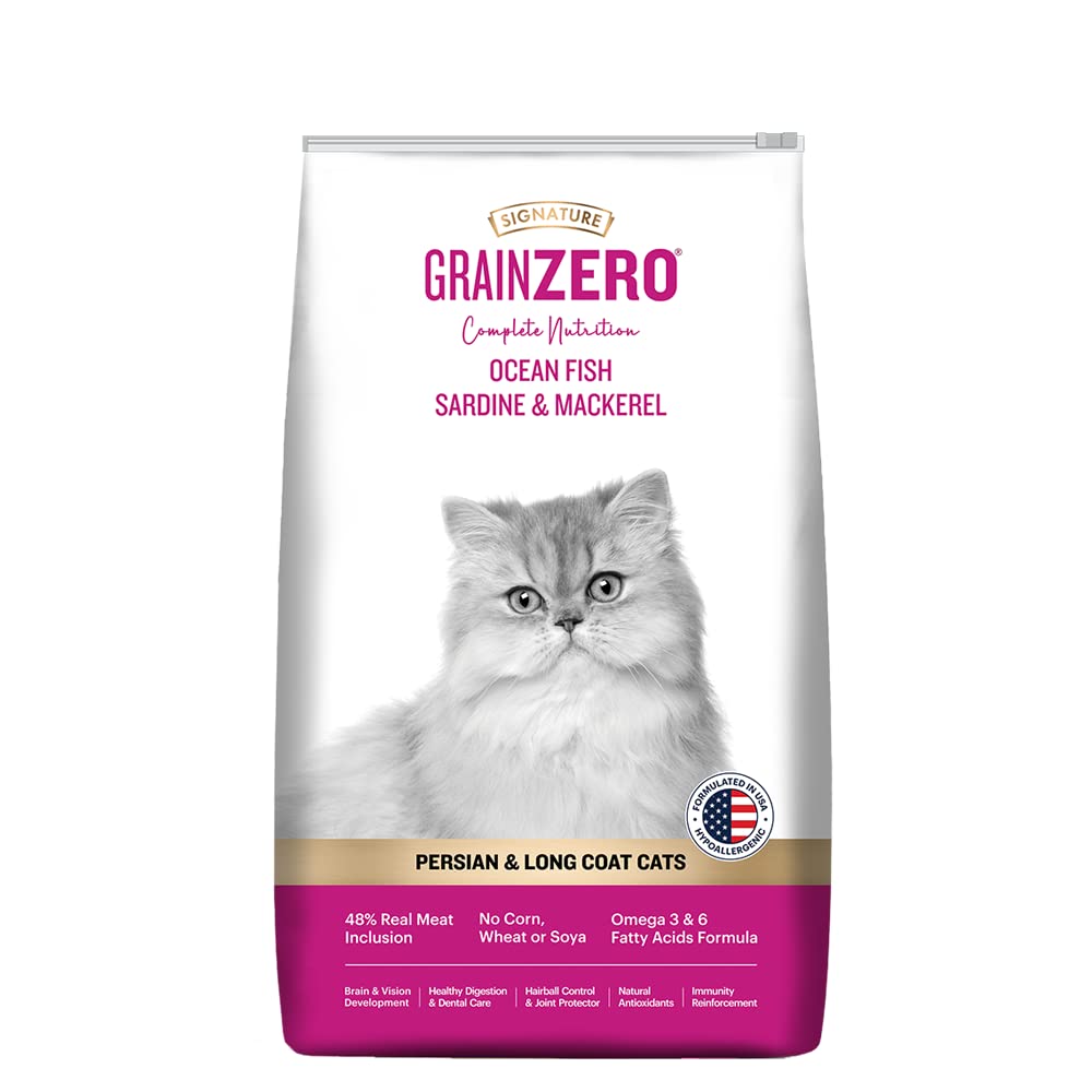 Grain Zero Ocean Fish, Sardine and Mackerel Persian Dry Cat Food 1.2 Kg | Gluten-Free, GMO-Free, 48% Fresh Fish Inclusion, Taurine for Heart | for Persian and Long Coat Cats,All Life Stages
