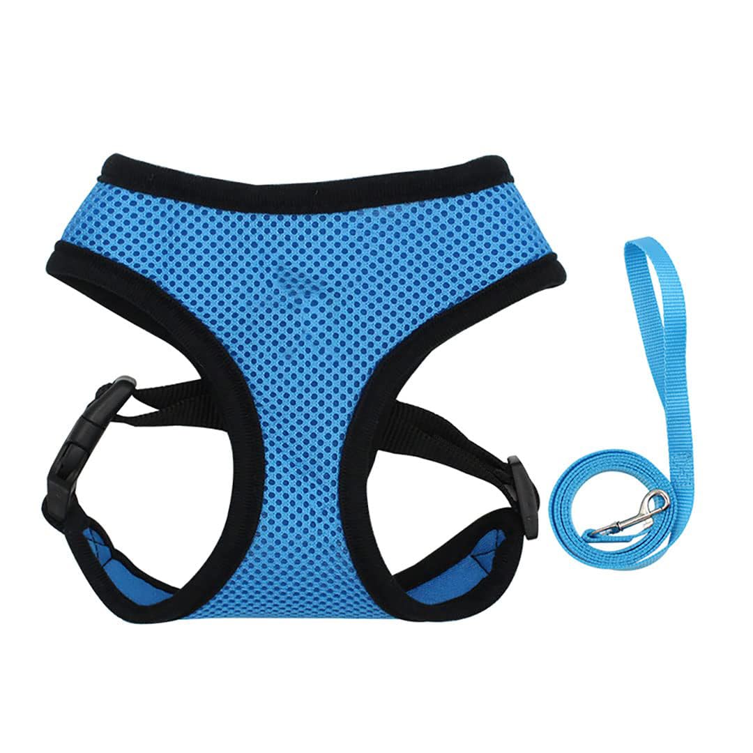 Kuber Industries Small Dog/Cat Chest Harness with Nylon Leash I No Pull, Soft Padded and Breathable Pet Vest I Adjustable, Reflective I (XX-Small,Blue)