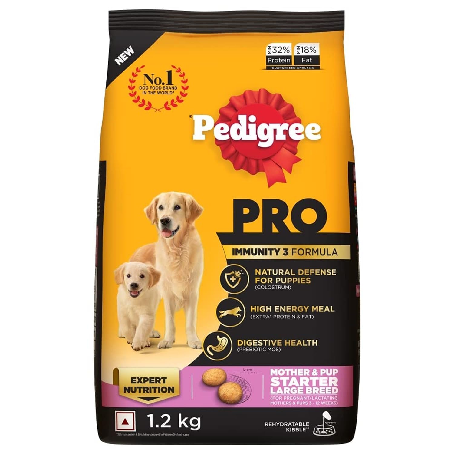 Pedigree PRO Mother & Pup Starter Large Breed, 1.2 kg Dry Dog Food, Vet Trusted Brand, Expert Nutrition, Quality Protein, 33% More Nutrients (3-12 Weeks)