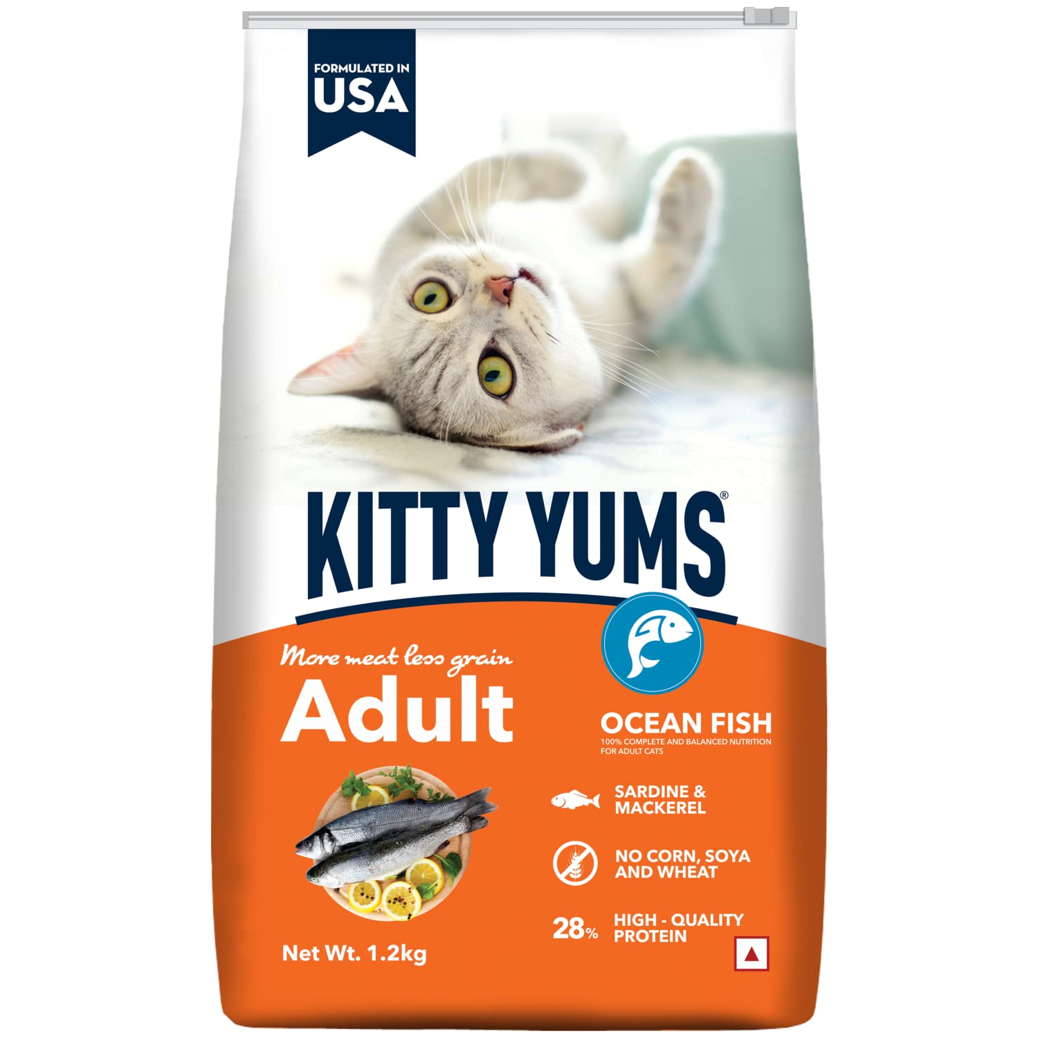 Kitty Yums Adult (+1 Year) Dry Cat Food, Ocean Fish, 1.2kg Pack