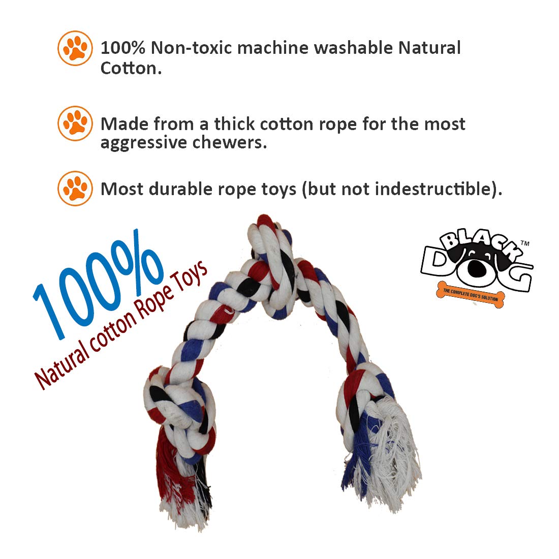 BLACK DOG Cotton Durable Dog Chew Rope Toy for Small to Medium Dogs (Colour May Vary)