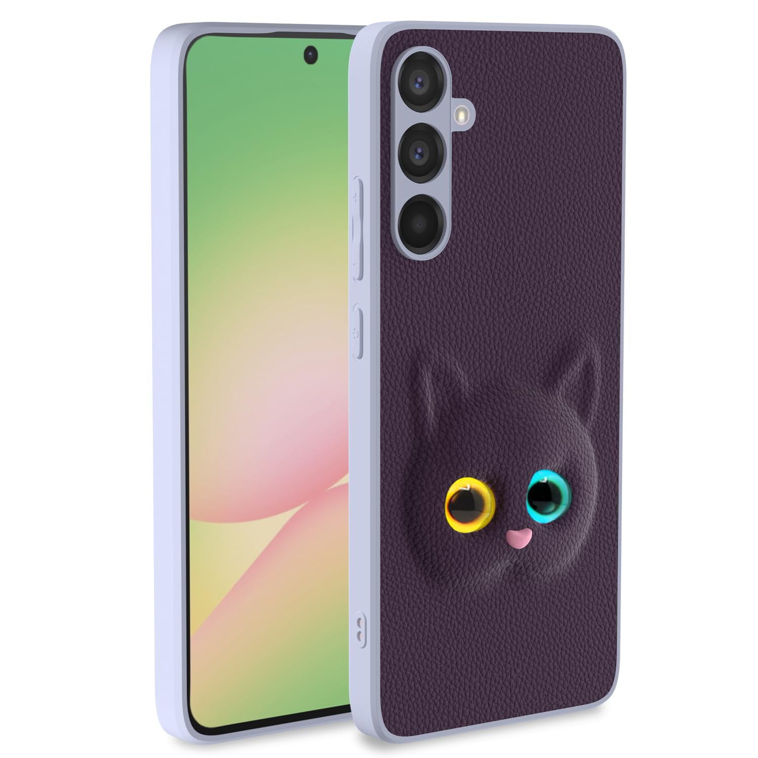 Pikkme Back Cover for Samsung Galaxy A56 5G | Cute Cat Leather Finish for Girls | Soft TPU | Bumper Case (Purple)